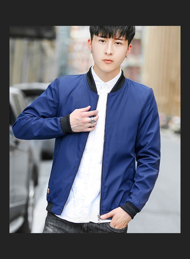Colorblock Zip Up Baseball Jacket Navy Blue/Black - Image 4