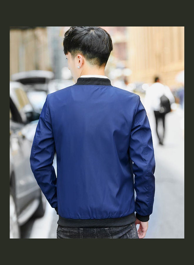 Colorblock Zip Up Baseball Jacket Navy Blue/Black - Image 5