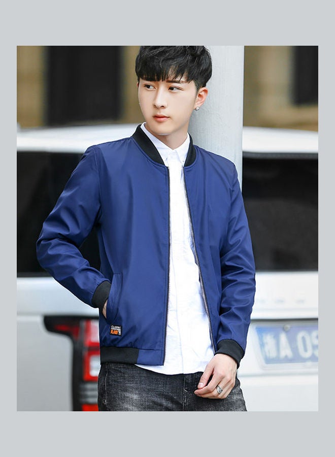 Colorblock Zip Up Baseball Jacket Navy Blue/Black - Image 2
