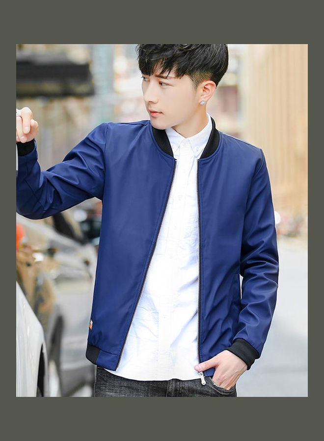 Colorblock Zip Up Baseball Jacket Navy Blue/Black - Image 3