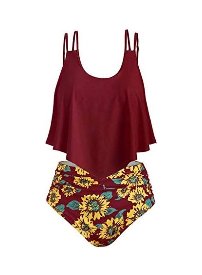2-Piece Floral Printed Bikini Set Red/Yellow - Image 1