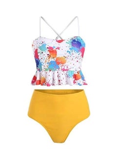 2-Piece Dyed Pattern Bikini Set Yellow/White/Blue