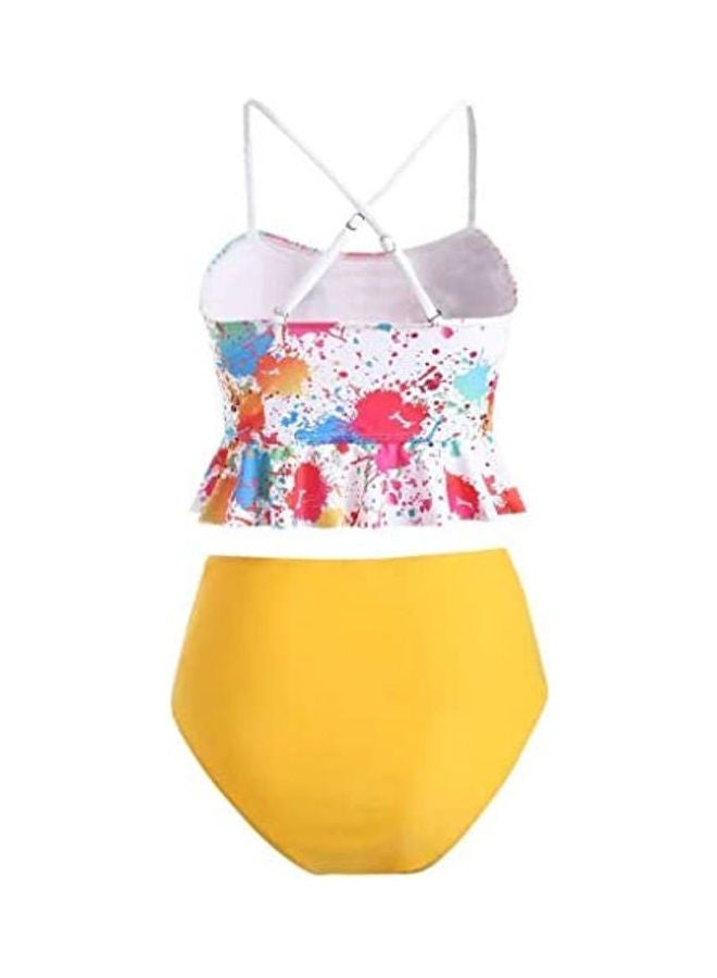 Generic - 2-Piece Dyed Pattern Bikini Set Yellow/White/Blue - Image 1