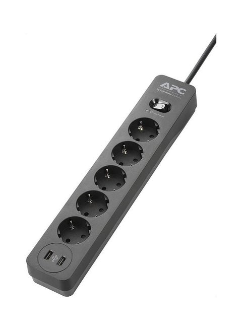 Essential Surgearrest Power Strip And Charger Adapter With 5 Outlets And 2 Usb Ports 230V Black