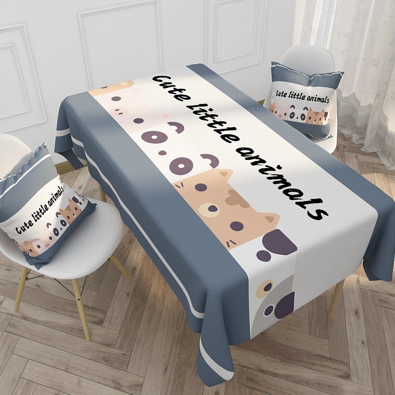 EHOME 1-Piece Cute Animal Printed Cotton And Linen Table Cloth Multicolour 85*85cm  - Image 1