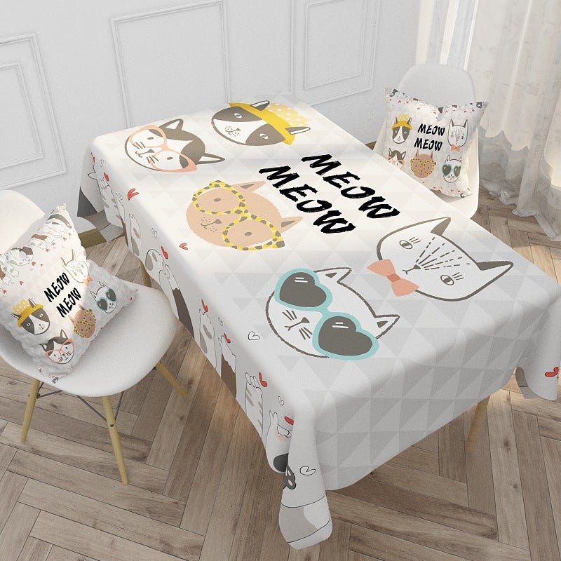 EHOME 1-Piece Cute Animal Printed Cotton And Linen Table Cloth Multicolour 85*85cm  - Image 1
