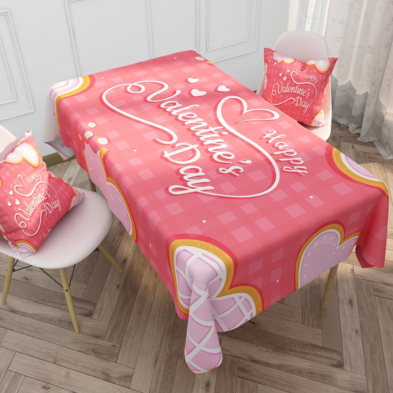 EHOME 1-Piece Love Patterned Modern Waterproof And Anti-Fouling Table Cloth Pink 85*85cm  - Image 1