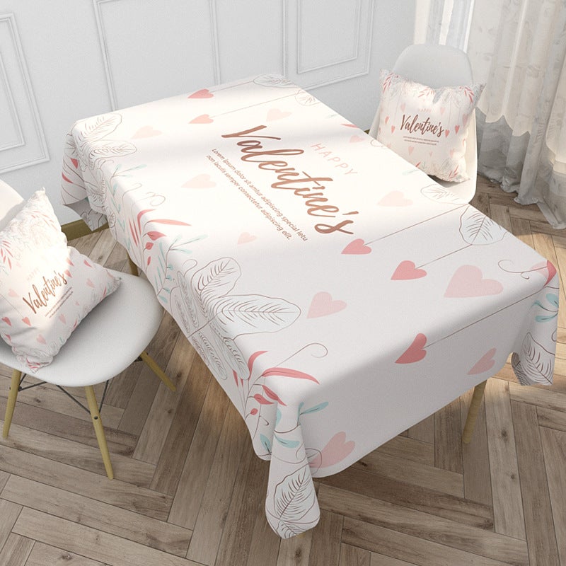 EHOME 1-Piece Love Patterned Modern Waterproof And Anti-Fouling Table Cloth White 85*85cm  - Image 1