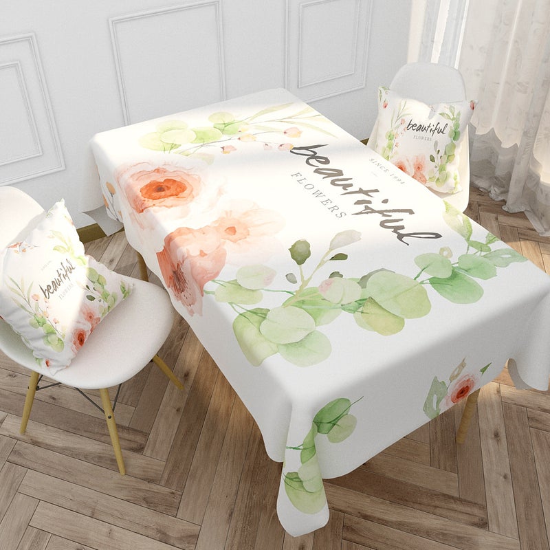 EHOME 1-Piece Flower Letter Printed Cotton And Linen Table Cloth Multicolour 85*85cm  - Image 1