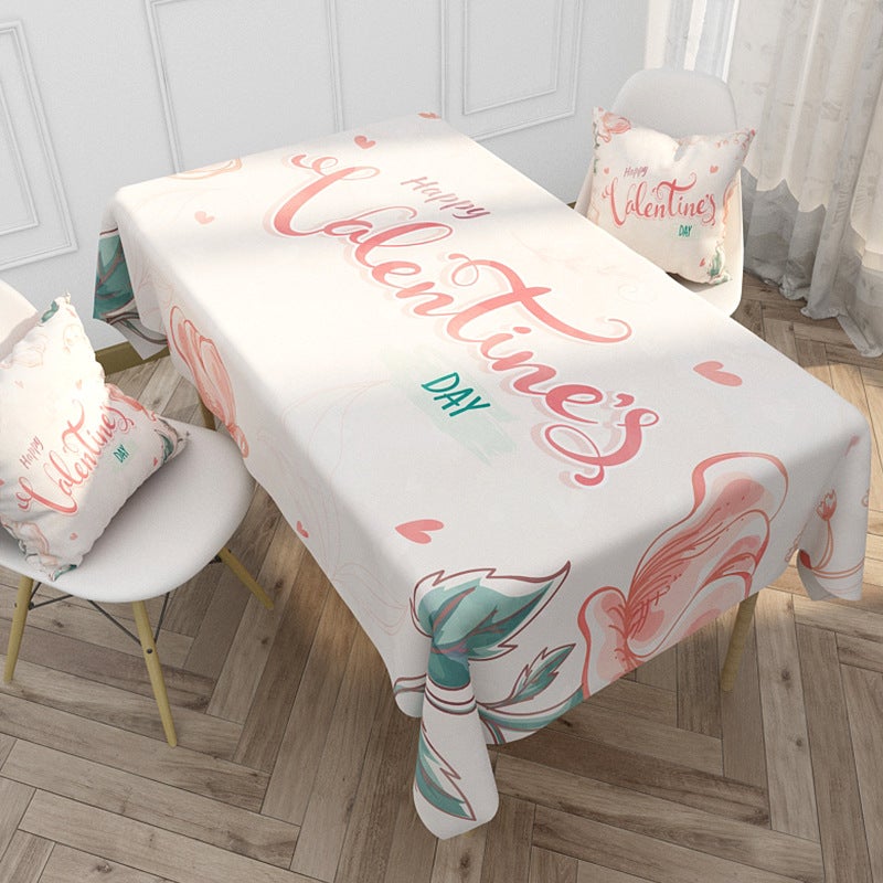 EHOME 1-Piece Love Patterned Modern Waterproof And Anti-Fouling Table Cloth White 85*85cm  - Image 1