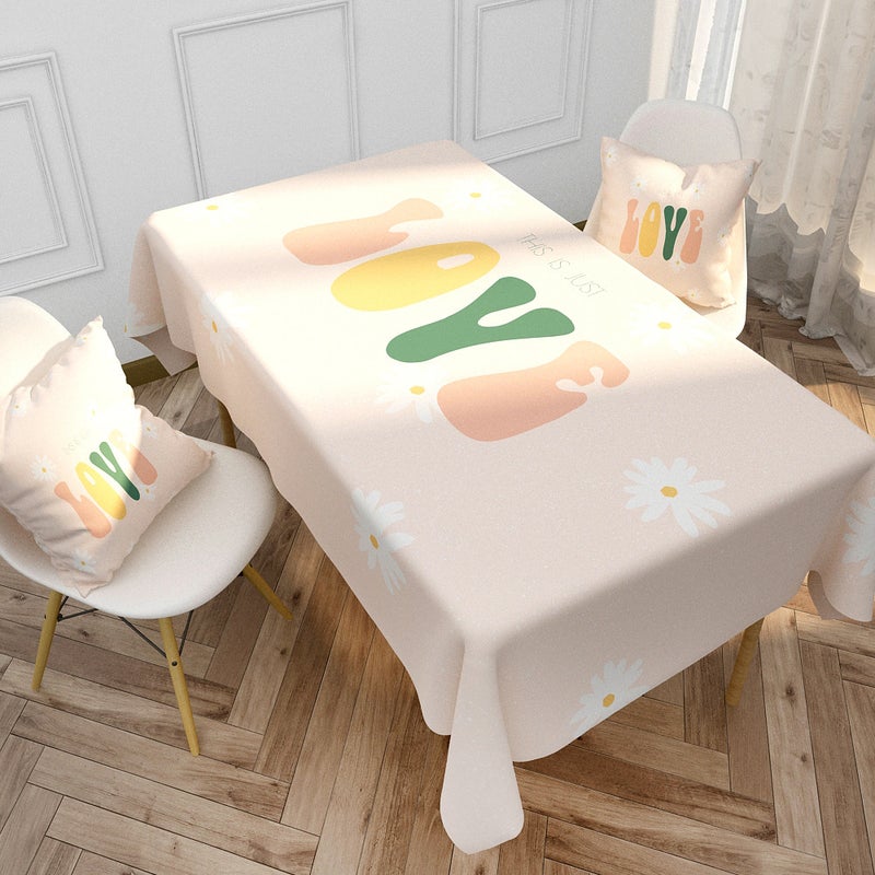 EHOME 1-Piece Flower Letter Printed Cotton And Linen Table Cloth Multicolour 85*85cm  - Image 1