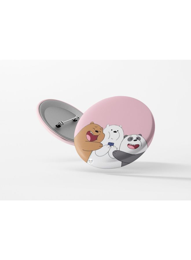 We Bare Bears Printed Pin Badge Pink/White/Brown - Image 2