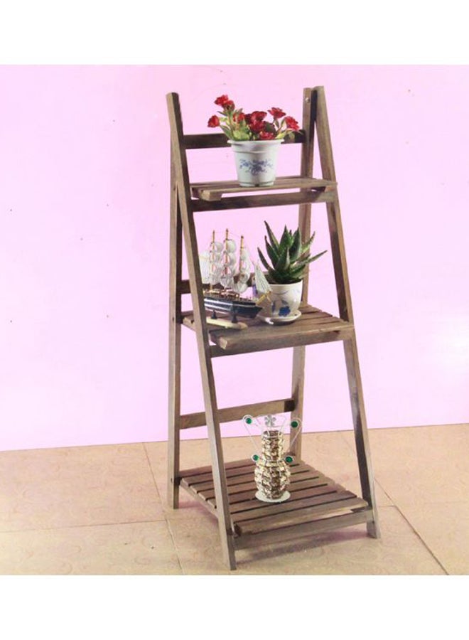 3-Tier Folding Plant Stand Shelves Brown 42x32x114cm - Image 3