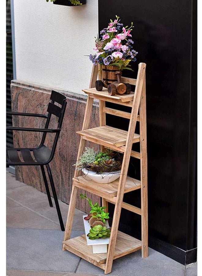 4-Tier Folding Plant Stand Shelves Brown 42x32x114cm - Image 3