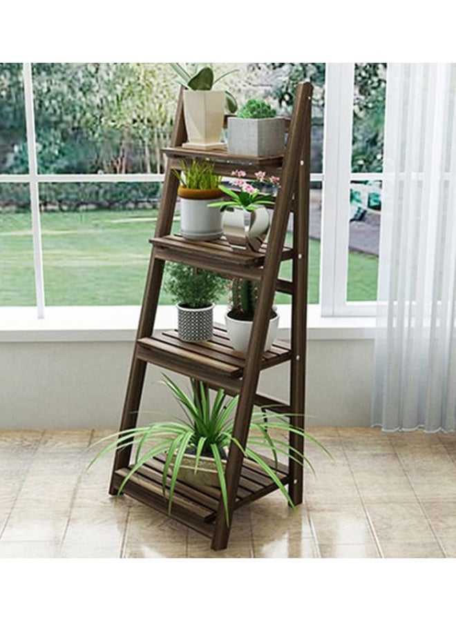 4-Tier Folding Plant Stand Shelves Brown 42x32x114cm - Image 2
