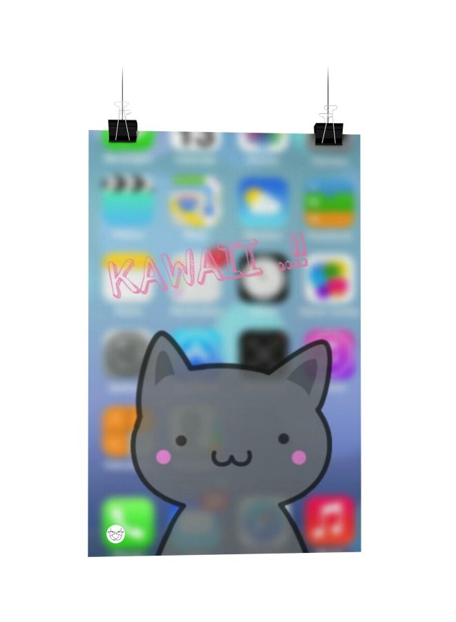 Cat iPhone Printed A4 Poster Blue/Grey/Black 20cm 