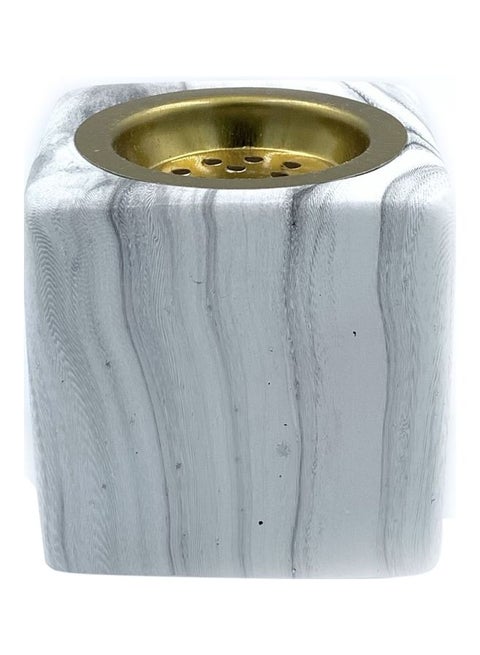 Ceramic Incense Burner White/Gold/Grey 7x7cm