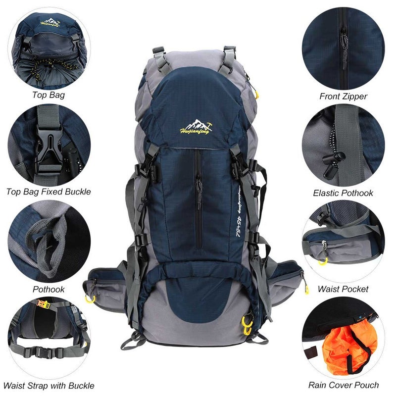 LIXADA - Waterproof Hiking Trekking Travel Backpack – 50L Blue - Image 1