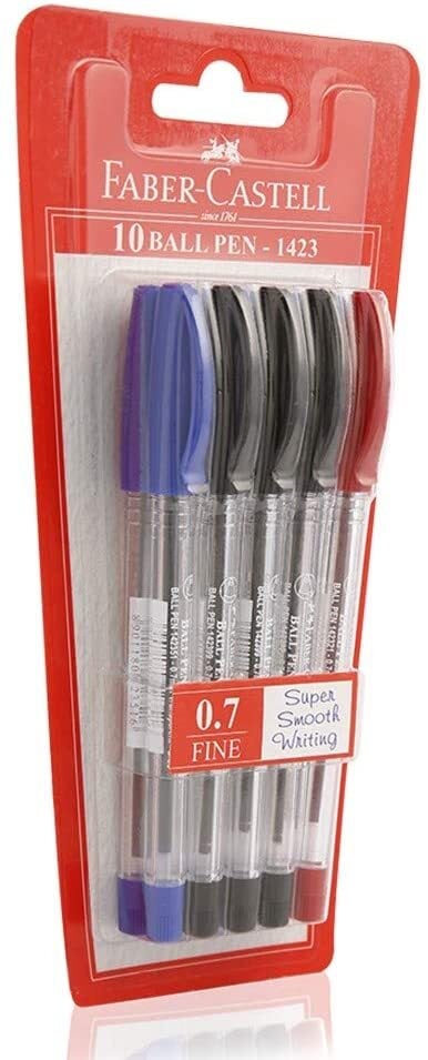FABER-CASTELL - 10-Piece Ballpoint Pen Set Red/Blue/Black - Image 1