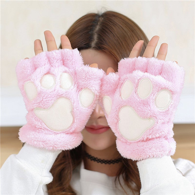 EHOME - Women Super Lovely Bear Plush Cat Paw Gloves 22cm - Image 1