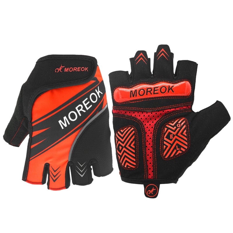 MOREOK Shock Absorbing Padded Half Finger Reflective Summer Cycling Gloves 22cm - Image 1