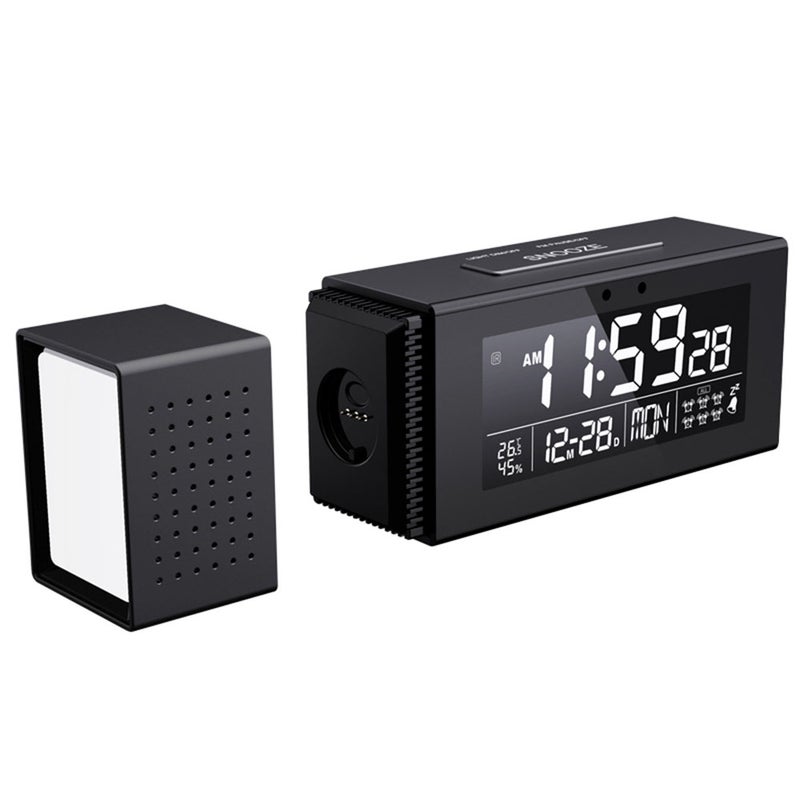 EHOME - 5-in-1 Indoor Temperature Humidity Monitor Digital Clock With 7-Color Night Light Black 18.5cm - Image 1