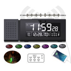 5-in-1 Indoor Temperature Humidity Monitor Digital Clock With 7-Color Night Light Black 18.5cm
