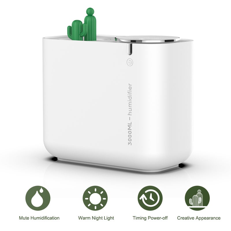 إيهوم جهاز ترطيب الهواء صامت بسعة كبيرة بتصميم الصبار أبيض 22سم - Image 1