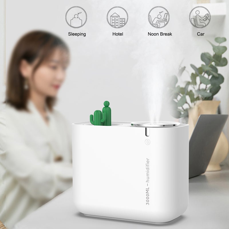 إيهوم جهاز ترطيب الهواء صامت بسعة كبيرة بتصميم الصبار أبيض 22سم - Image 2