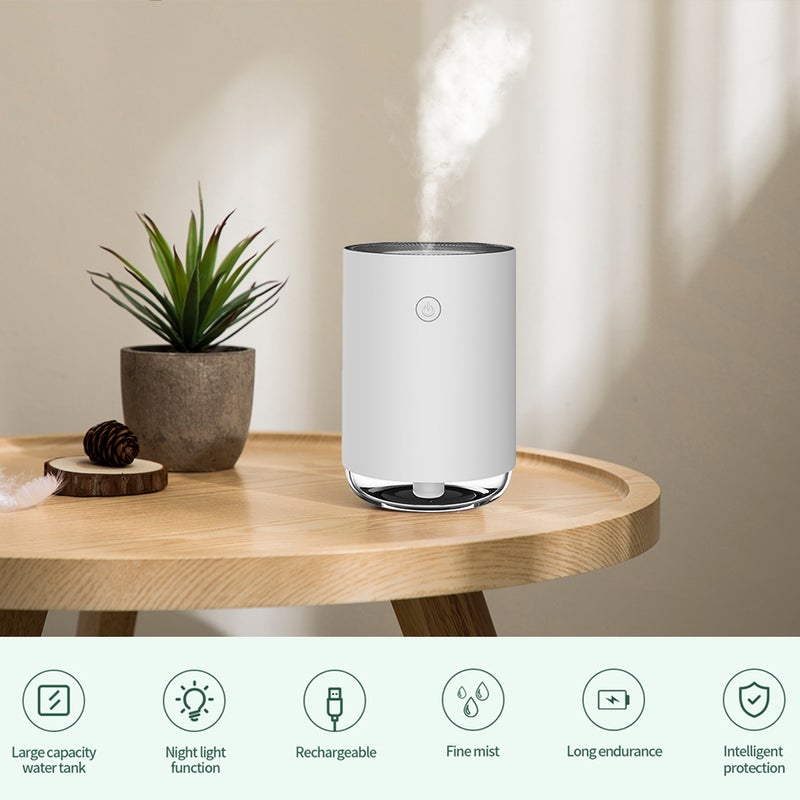 EHOME 220ml Portable Mini Cool Mist Humidifier White 12cm - Image 1