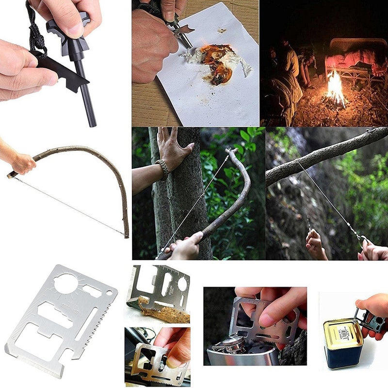 إيهوم مجموعة أدوات نجاة لحالات الطوارئ أثناء التخييم وأدوات تكتيكية للمشي لمسافات طويلة في المساحات المفتوحة مكونة من 13 قطعة 17.5سم - Image 2