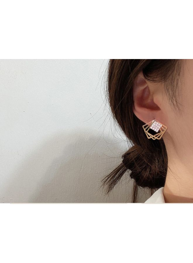 J&J - Stone Studded Geometric Shape Stud Earrings - Image 1
