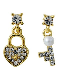 Rhinestone Studded Love Lock And Key Design Dangle Earrings