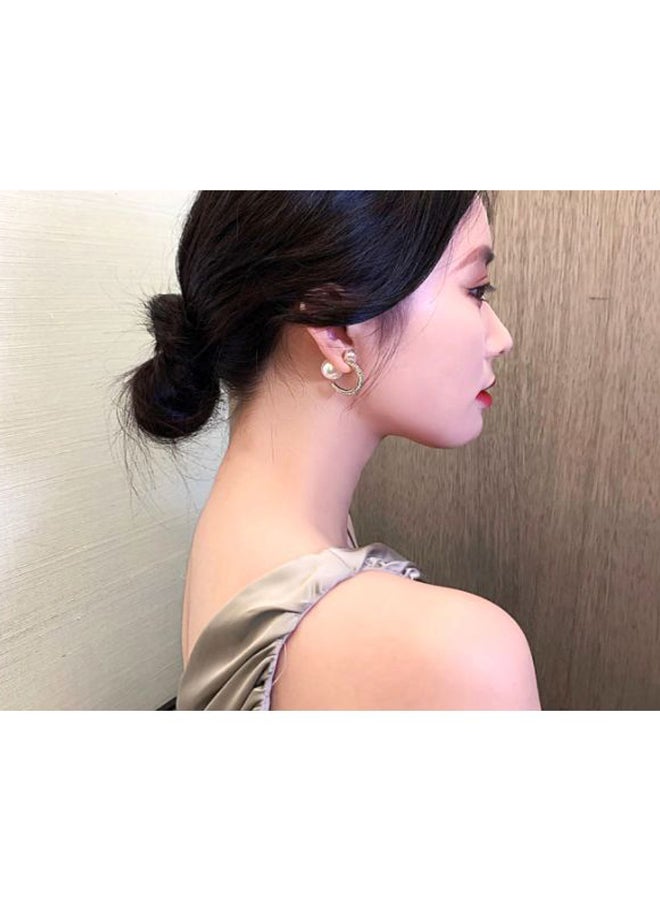 J&J - Pearl And Stone Studded C-Shaped Hoop Earrings - Image 1