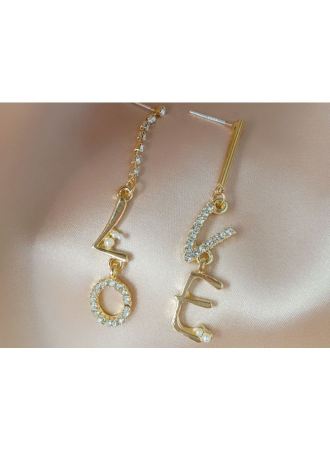 J&J 925 Sterling Silver Love Diamond Long Earrings - Image 2