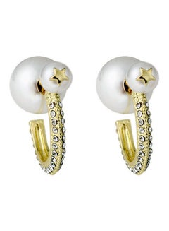 Pearl And Stone Studded C-Shaped Hoop Earrings