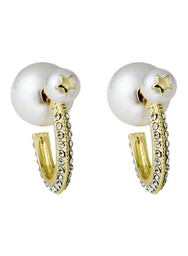 J&J - Pearl And Stone Studded C-Shaped Hoop Earrings - Image 1