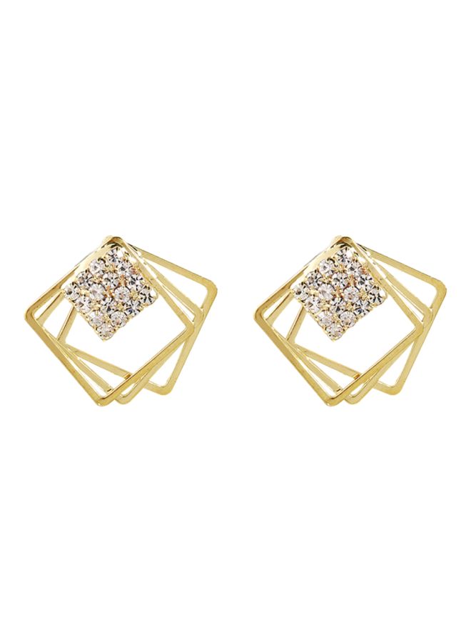J&J - Stone Studded Geometric Shape Stud Earrings - Image 1