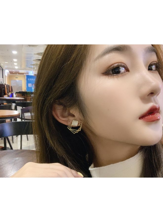 J&J - Stone Studded Geometric Shape Stud Earrings - Image 1
