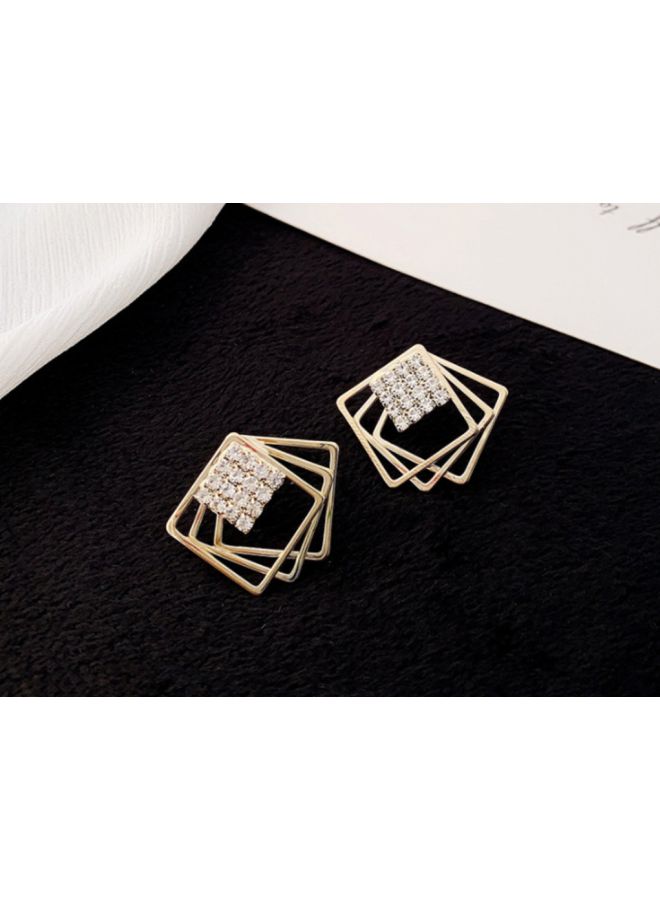 J&J - Stone Studded Geometric Shape Stud Earrings - Image 1