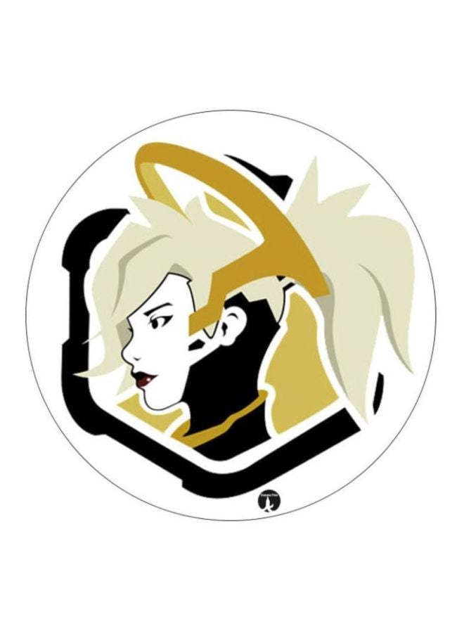 لوحة ماوس مطبوع عليها تصميم مستوحى من لعبة الفيديو "Overwatch" أصفر/أسود/أبيض