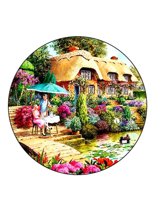 Vintage Art Printed Mouse Pad Beige/Green/Pink