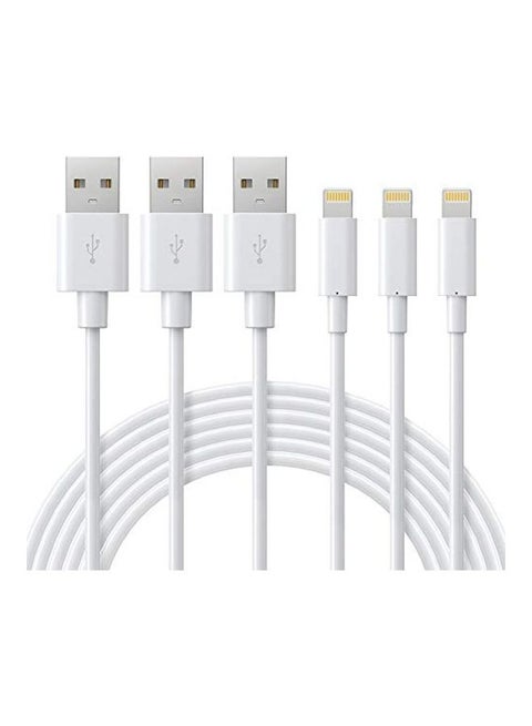 3-Piece USB Lightning Data Sync And Charging Cable Set White
