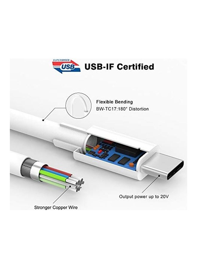 مجموعة كابلات للشحن من USB C إلى USB C ومُكونة من قطعتين أبيض - Image 5