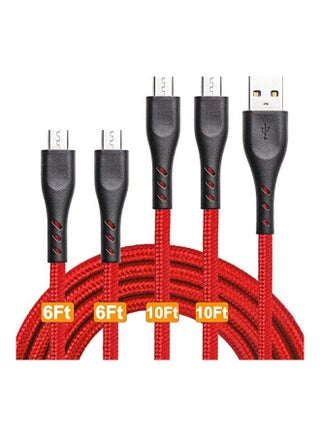 مجموعة كابلات شحن أندرويد مضفرة بمنفذ مايكرو USB مكونة من 4 قطع . أحمر وأسود - v1606758778/N42681389A_1
