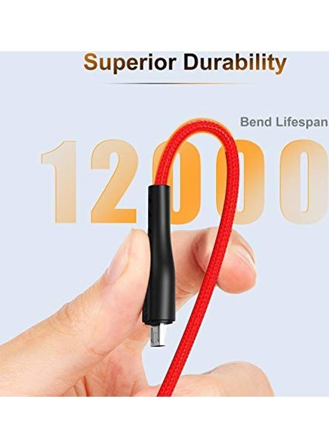 مجموعة كابلات شحن أندرويد مضفرة بمنفذ مايكرو USB مكونة من 4 قطع . أحمر وأسود