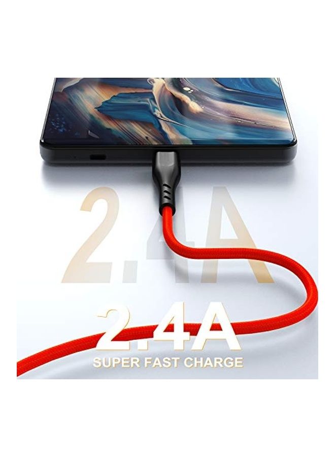 مجموعة كابلات شحن أندرويد مضفرة بمنفذ مايكرو USB مكونة من 4 قطع . أحمر وأسود