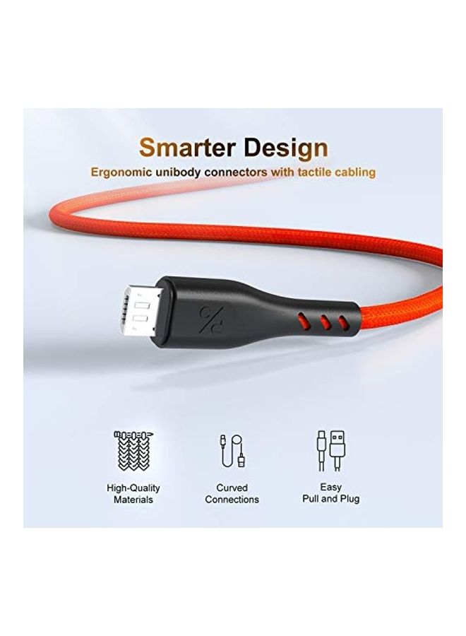 مجموعة كابلات شحن أندرويد مضفرة بمنفذ مايكرو USB مكونة من 4 قطع . أحمر وأسود