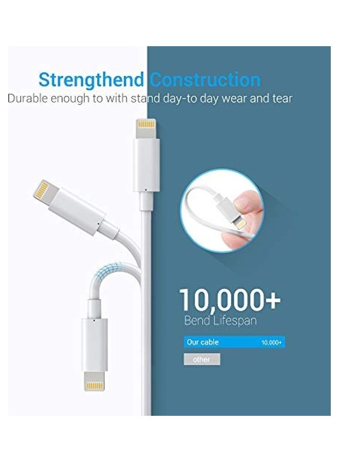 مجموعة كابلات شحن فاخرة من لايتنينغ إلى USB من 3 قطع . أبيض - Image 4