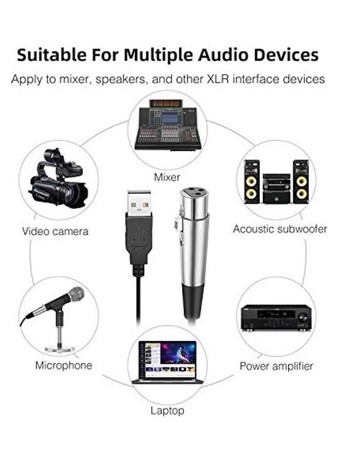 Generic USB to XLR Female Mic Link Converter Cable Black  - Image 2